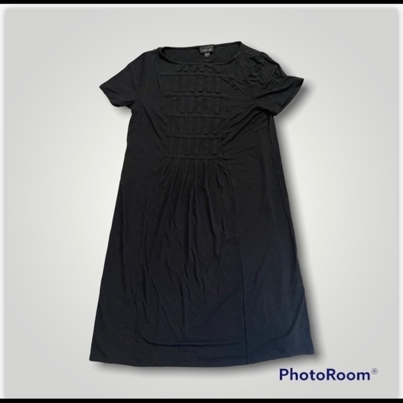 J Jill Wearever Collection S Black Short Sleeve Front Detail Pleat Jersey Dress - Picture 2 of 11